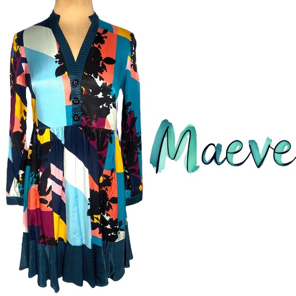 Maeve Anthropologie multicolor abstract print dress size XS Gillian Shirt Dress - Picture 1 of 10